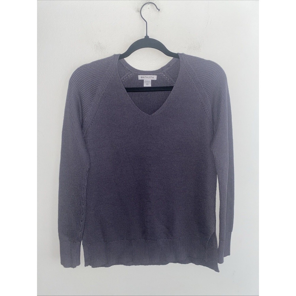 Athleta Hanover Refined V-Neck Sweater Purple Merino Wool Blend Women's Sz XXS